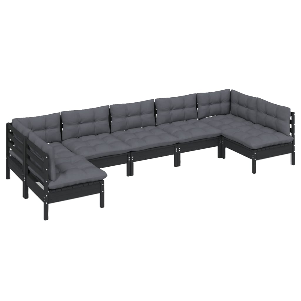 

vidaXL 7-delige Loungeset met kussens massief grenenhout zwart