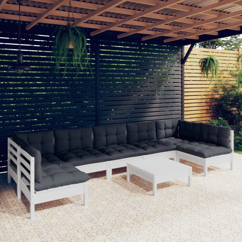 vidaXL 8-tlg. Garten-Lounge-Set mit Kissen Weiß Kiefer Massivholz