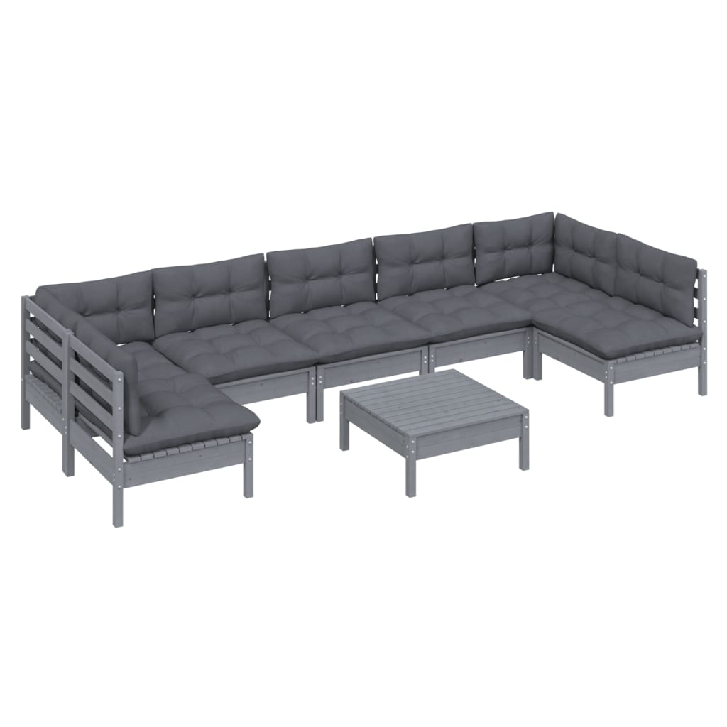 vidaXL 8 Piece Garden Lounge Set with Cushions Grey Solid Pinewood