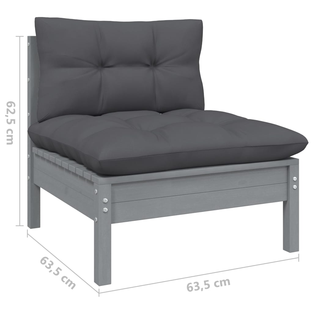 Set mobilier grădină cu perne, 8 piese, gri, lemn masiv pin