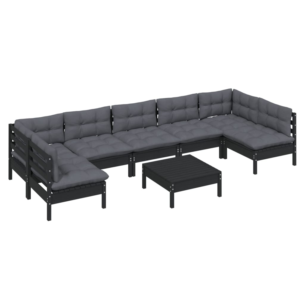 

vidaXL 8-delige Loungeset met kussens massief grenenhout zwart