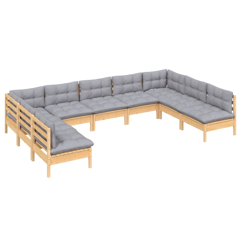 vidaXL 9-delige Loungeset met grijze kussens massief grenenhout afbeelding
