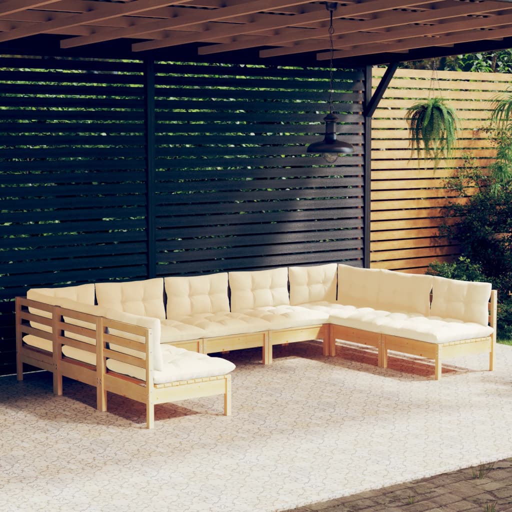 vidaXL 9-tlg. Garten-Lounge-Set mit Creme Kissen Massivholz Kiefer