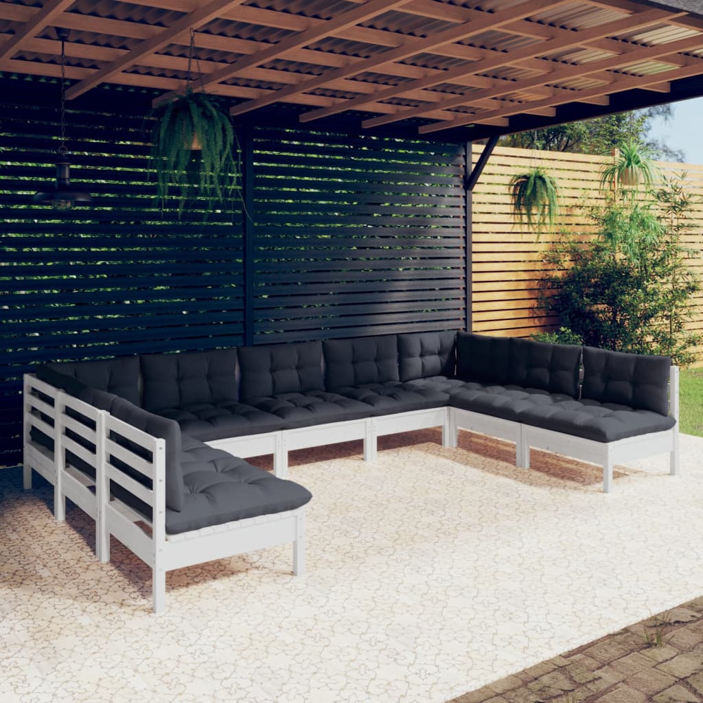 vidaXL 9-tlg. Garten-Lounge-Set mit Kissen Weiß Kiefer Massivholz