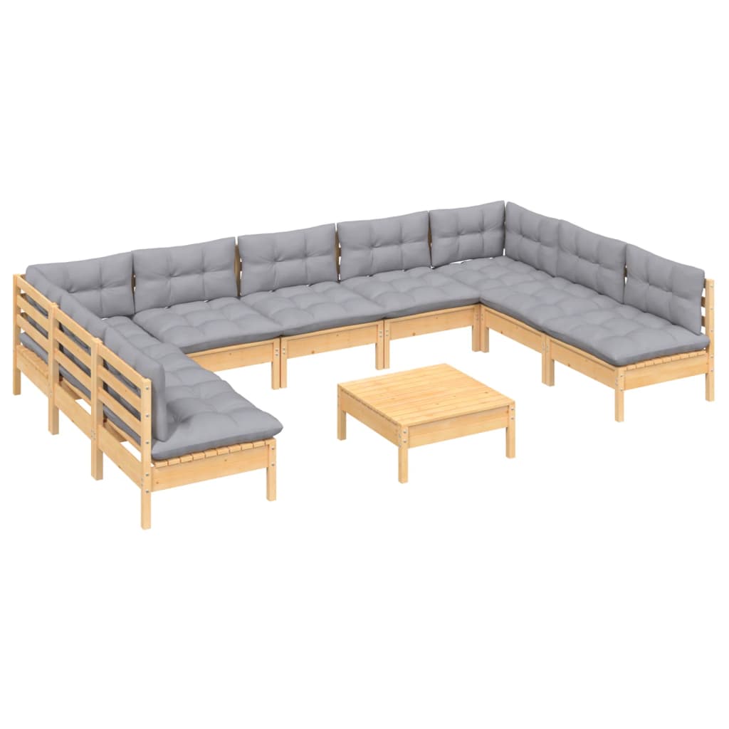 

vidaXL 10-delige Loungeset met grijze kussens massief grenenhout