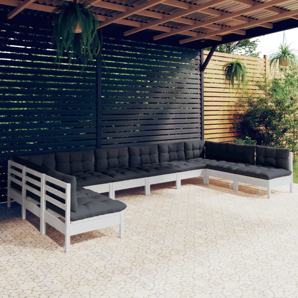 vidaXL 10-tlg. Garten-Lounge-Set mit Kissen Weiß Kiefer Massivholz