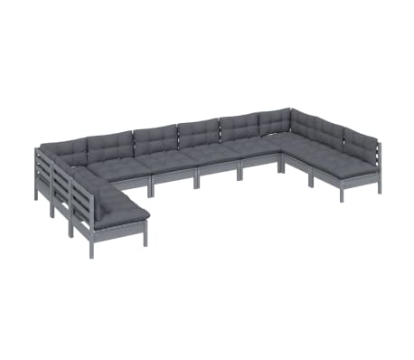 vidaXL Hagesofagruppe med puter 10 deler heltre furu gr&aring;