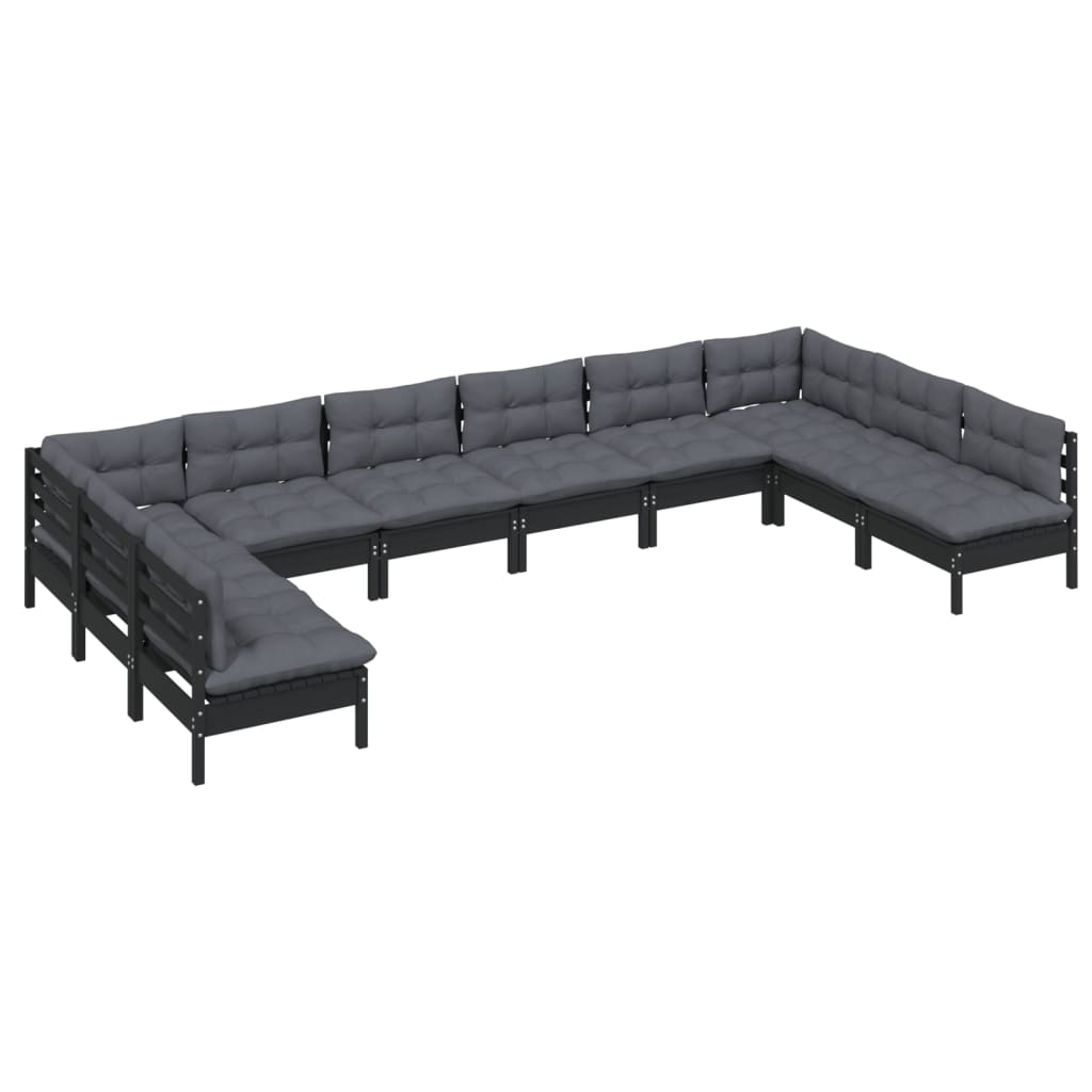 

vidaXL 10-delige Loungeset met kussens massief grenenhout zwart
