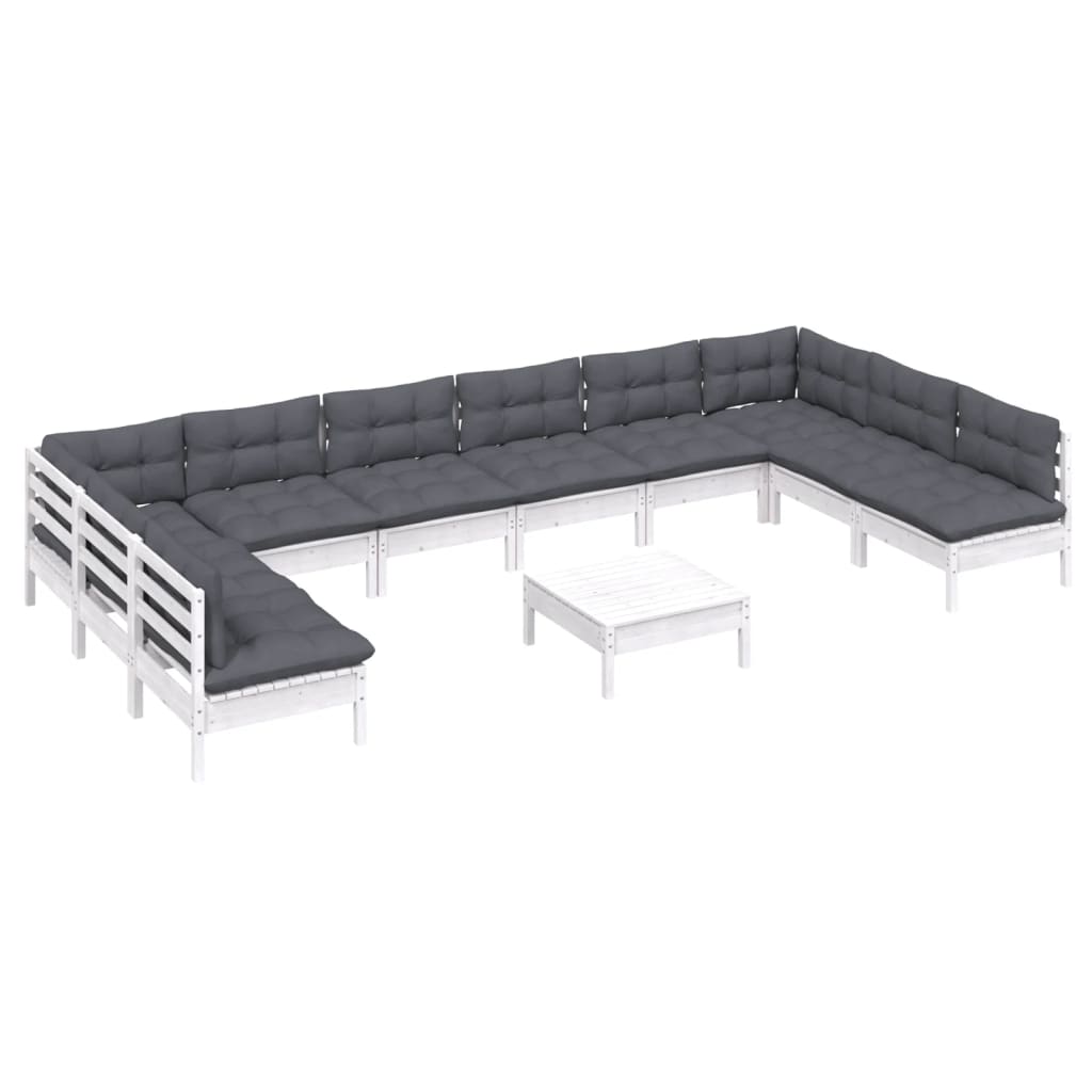 

vidaXL 11-delige Loungeset met kussens massief grenenhout wit