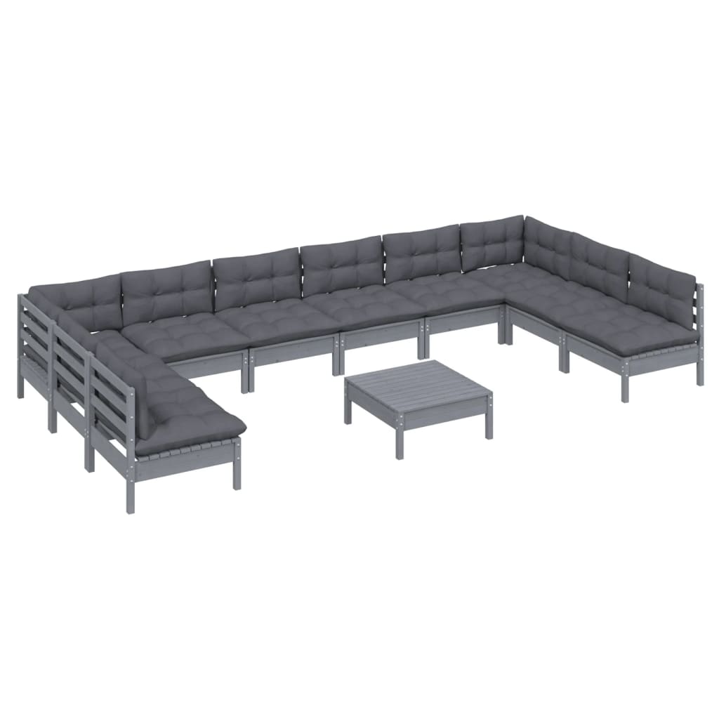 

vidaXL 11-delige Loungeset met kussens massief grenenhout grijs