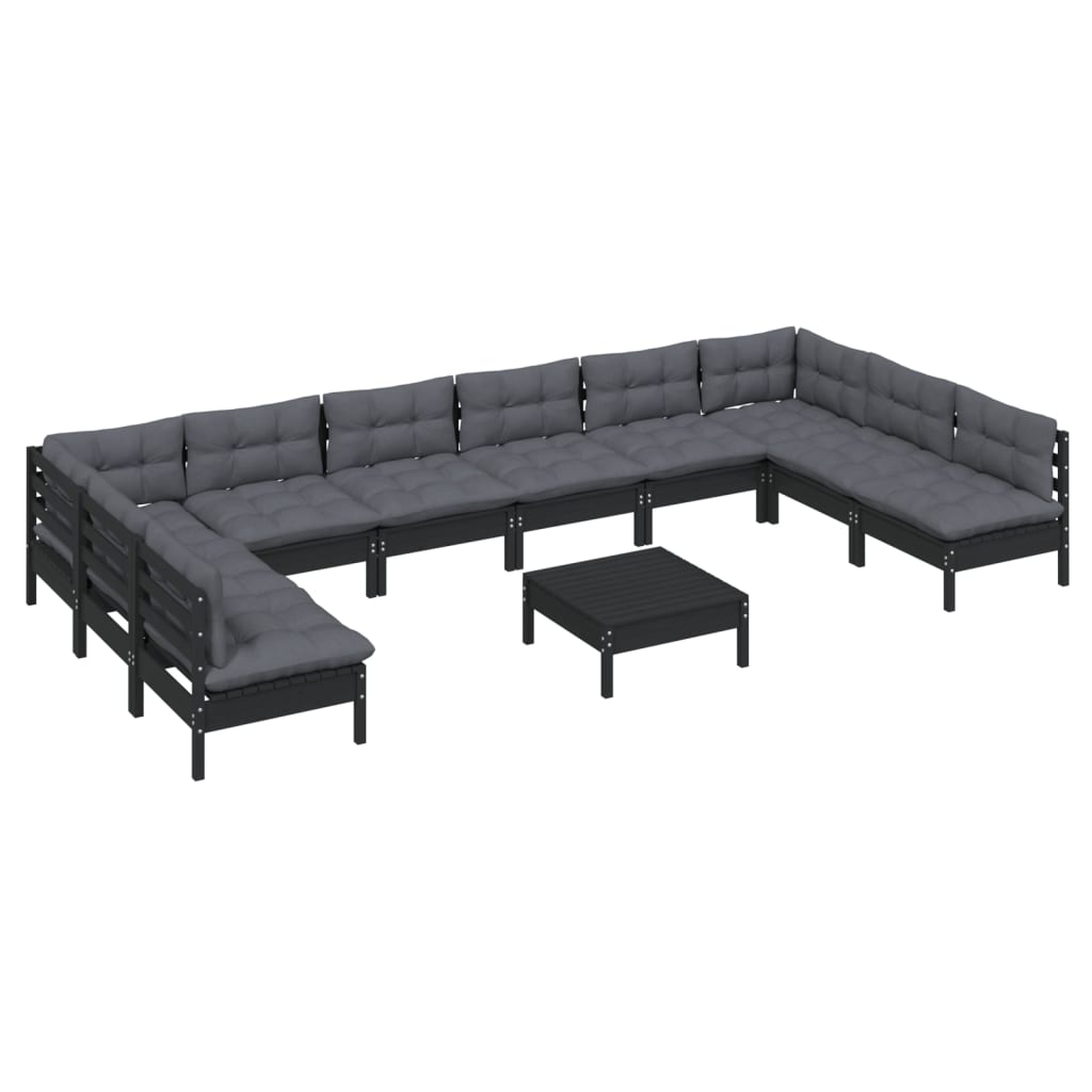 

vidaXL 11-delige Loungeset met kussens massief grenenhout zwart