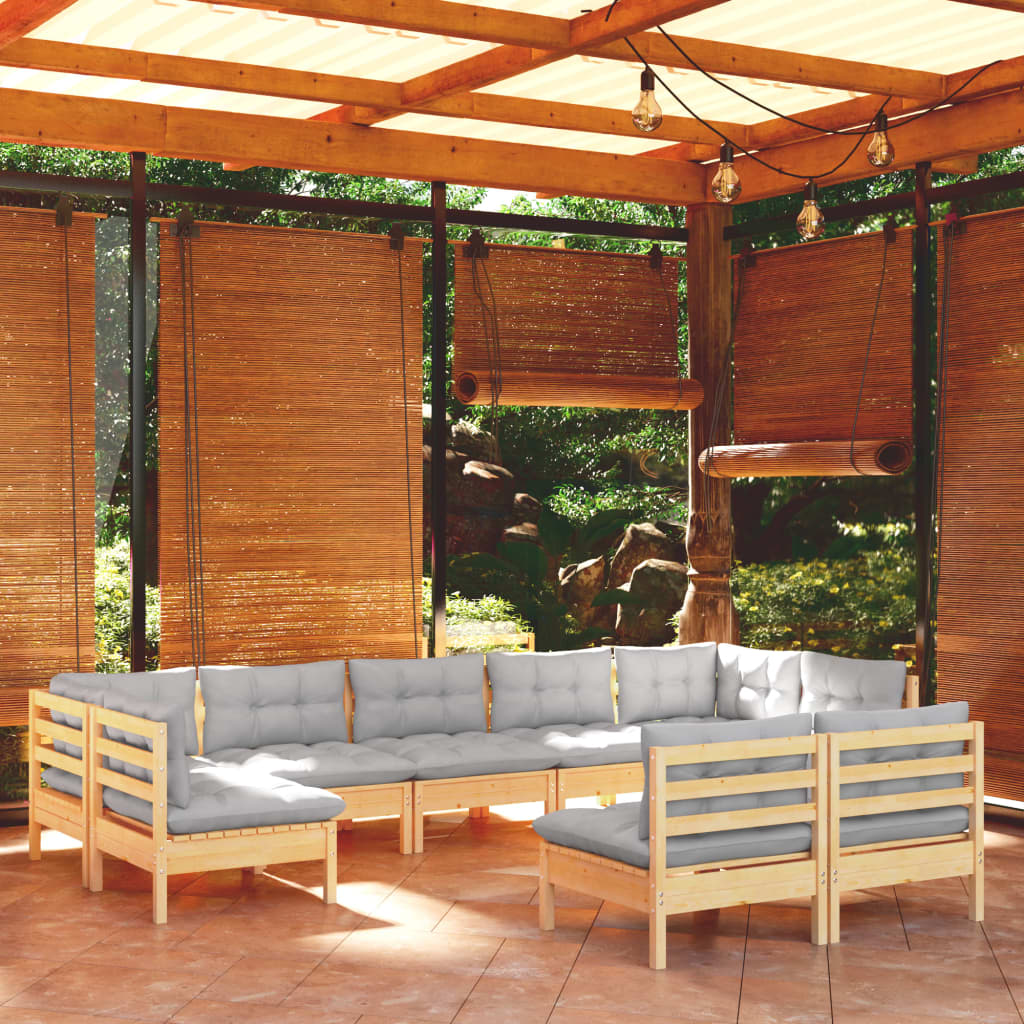 9-tlg. Garten-Lounge-Set mit Grauen Kissen Kiefer Massivholz kaufen