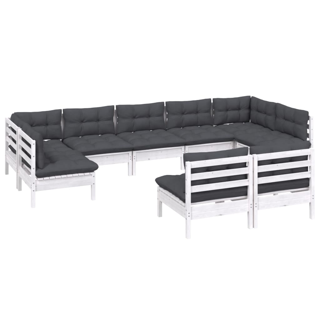 

vidaXL 9-delige Loungeset met kussens massief grenenhout wit