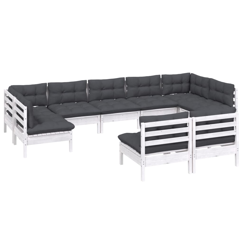vidaXL 9-delige Loungeset met kussens massief grenenhout wit afbeelding