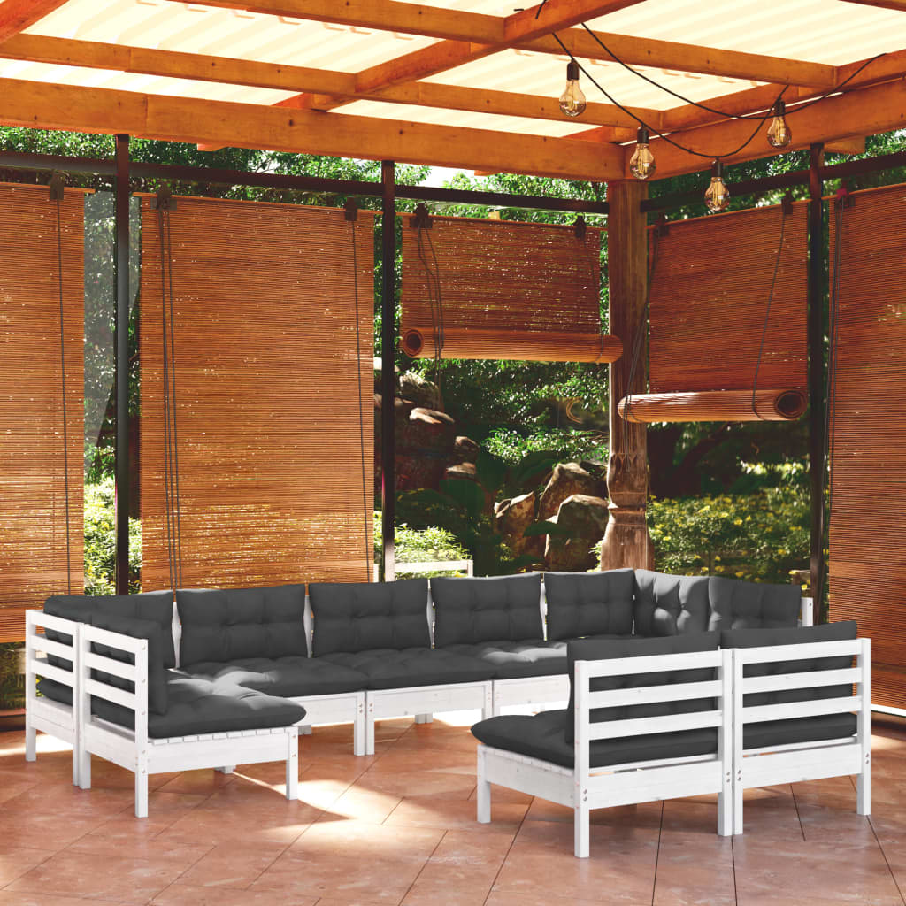 vidaXL 9-tlg. Garten-Lounge-Set mit Kissen Weiß Kiefer Massivholz