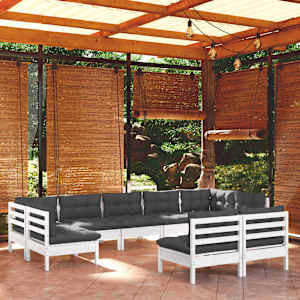 Vrtna sedežna garnitura 9-delna z blazinami bela trdna borovina