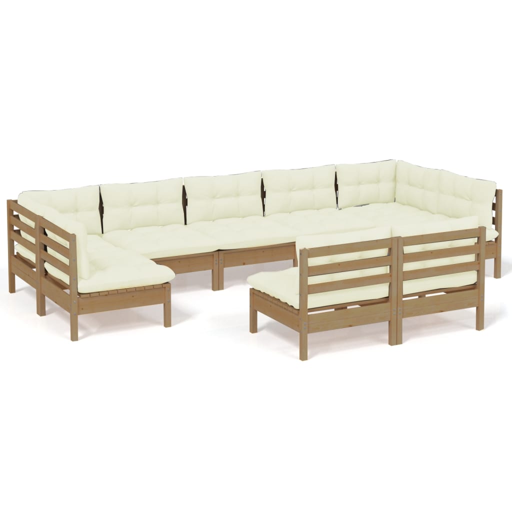 vidaXL 9-delige Loungeset met kussens grenenhout honingbruin
