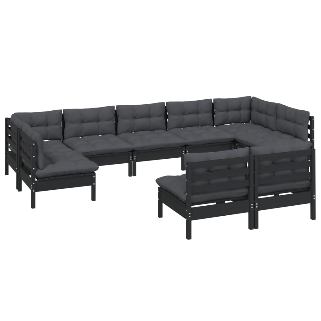 

vidaXL 9-delige Loungeset met kussens massief grenenhout zwart