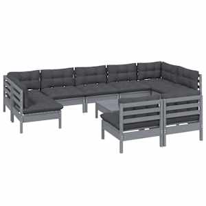 vidaXL Sodo komplektas su pagalvėmis, 10 dalių, pilkas, pu&scaron;ies masyvas