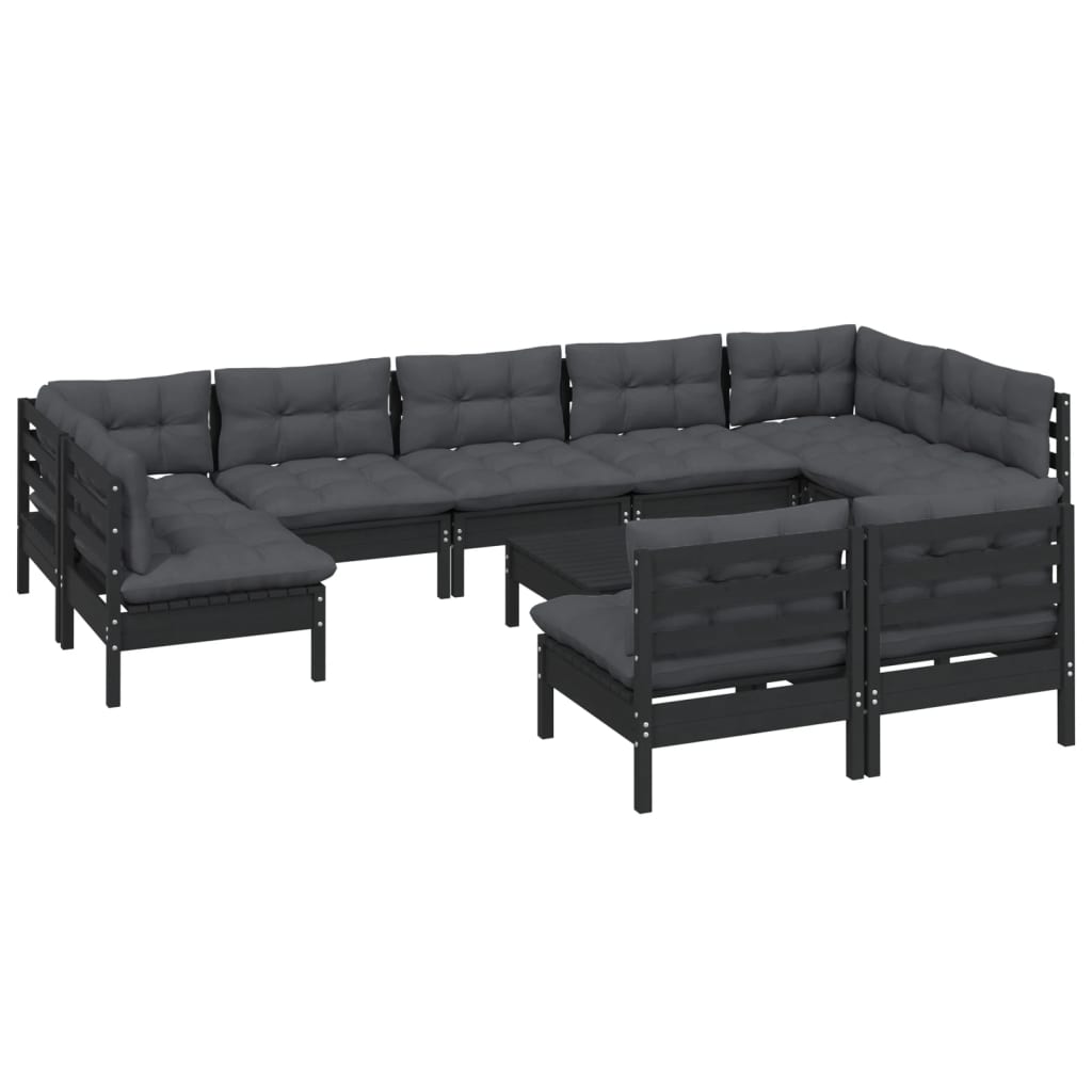 

vidaXL 10-delige Loungeset met kussens massief grenenhout zwart