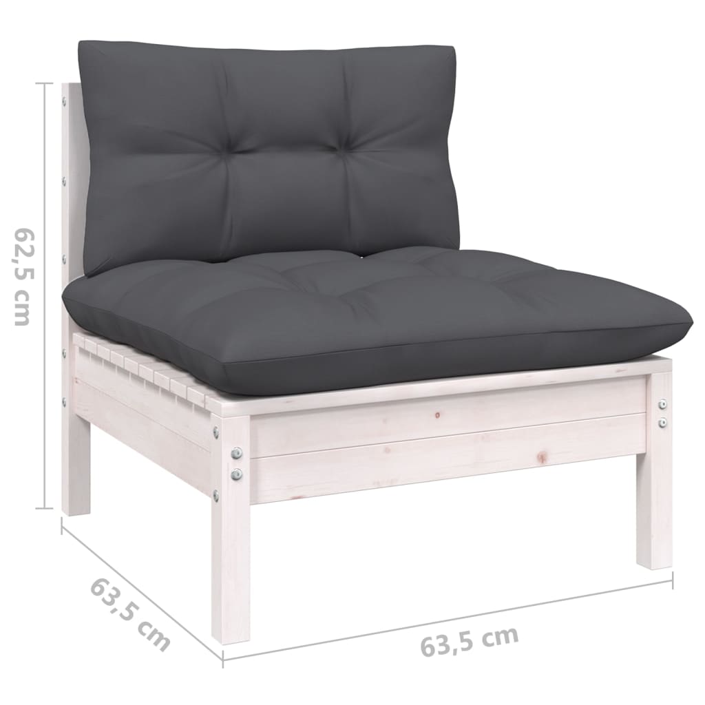 Set mobilier de grădină cu perne, 11 piese, alb lemn masiv pin