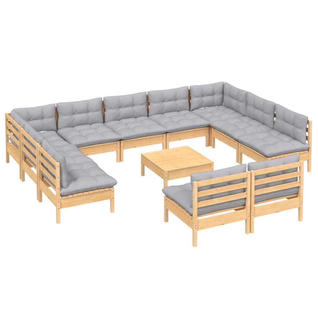

vidaXL 12-delige Loungeset met grijze kussens massief grenenhout