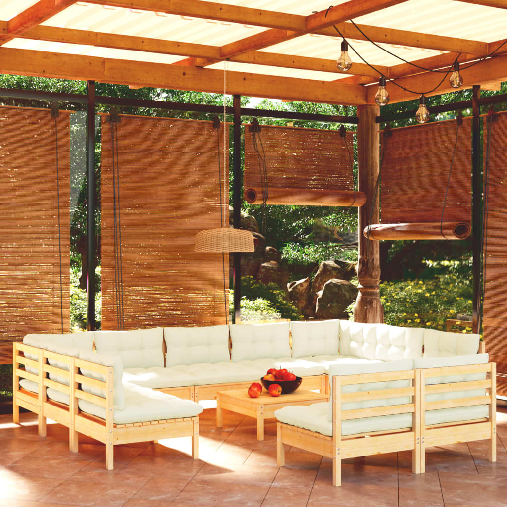 vidaXL Set mobilier grădină cu perne crem, 12 piese, lemn masiv de pin