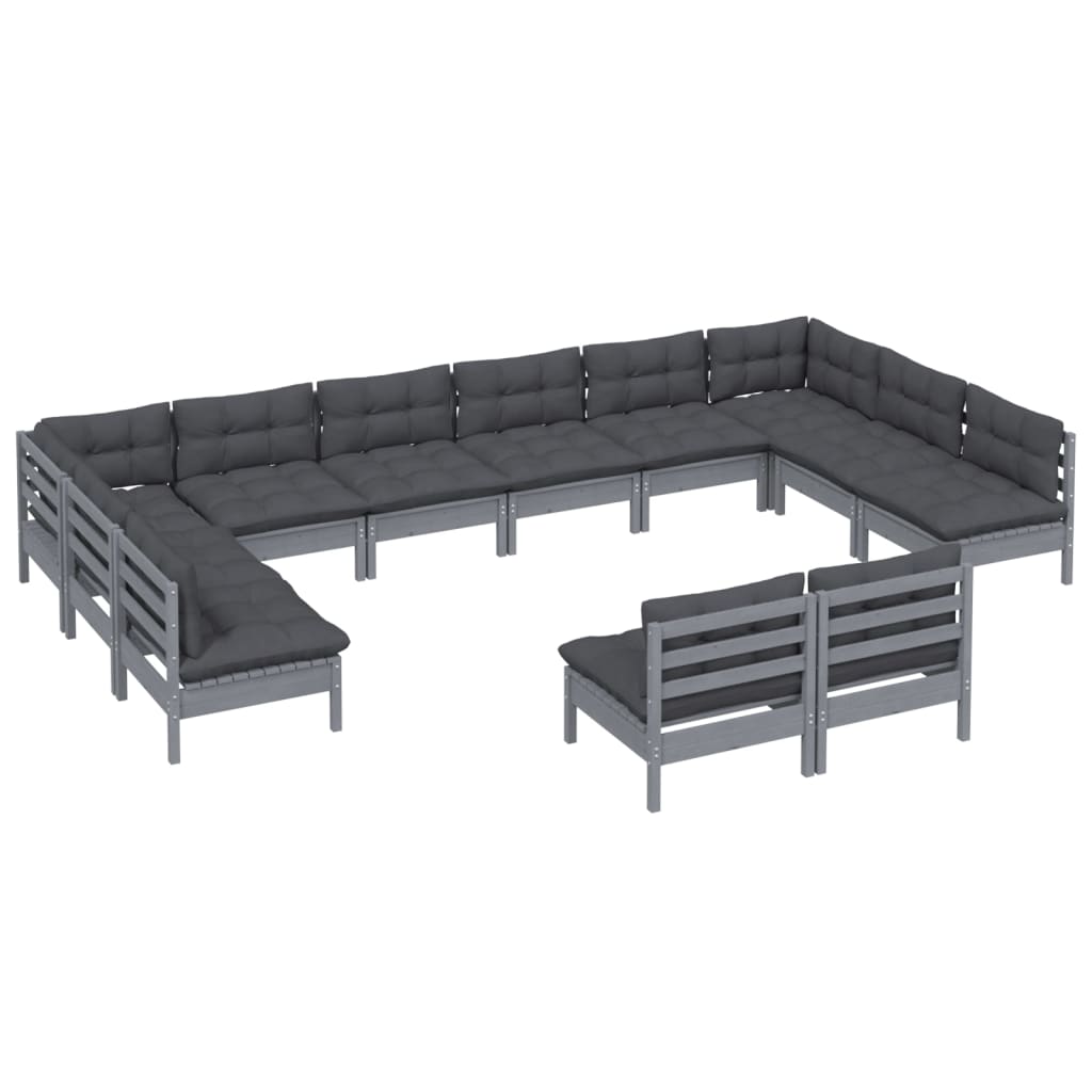 

vidaXL 12-delige Loungeset met kussens massief grenenhout grijs