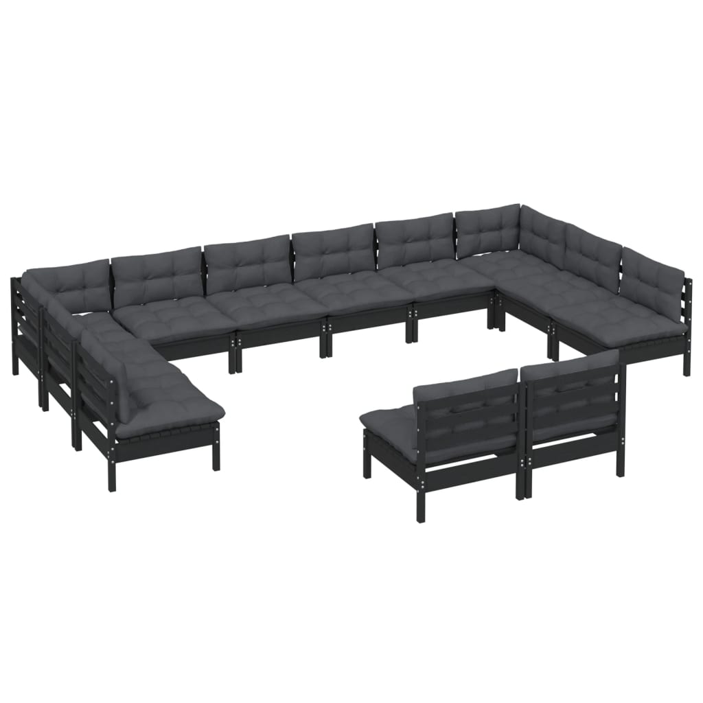 

vidaXL 12-delige Loungeset met kussens massief grenenhout zwart