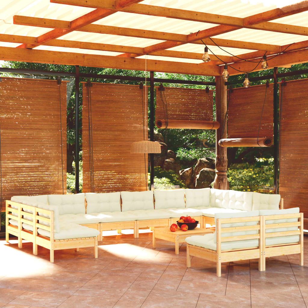 Zestaw wypoczynkowy ogrodowy, drewno sosnowe, 63,5x63,5x62,5 cm, kremowa poduszka