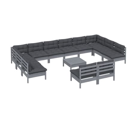 vidaXL 13 Parta Gar&eth;s&oacute;fasett me&eth; Sessum Gr&aacute; Gegnheil Furuvi&eth;ur