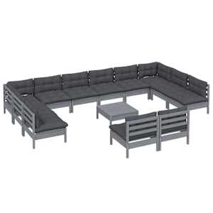 vidaXL 13 Parta Gar&eth;s&oacute;fasett me&eth; Sessum Gr&aacute; Gegnheil Furuvi&eth;ur