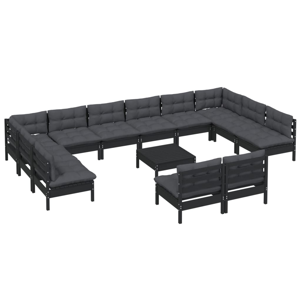 

vidaXL 13-delige Loungeset met kussens massief grenenhout zwart