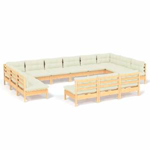 vidaXL 13-osaline aiadiivanikomplekt kreemjate patjadega, m&auml;nnipuit