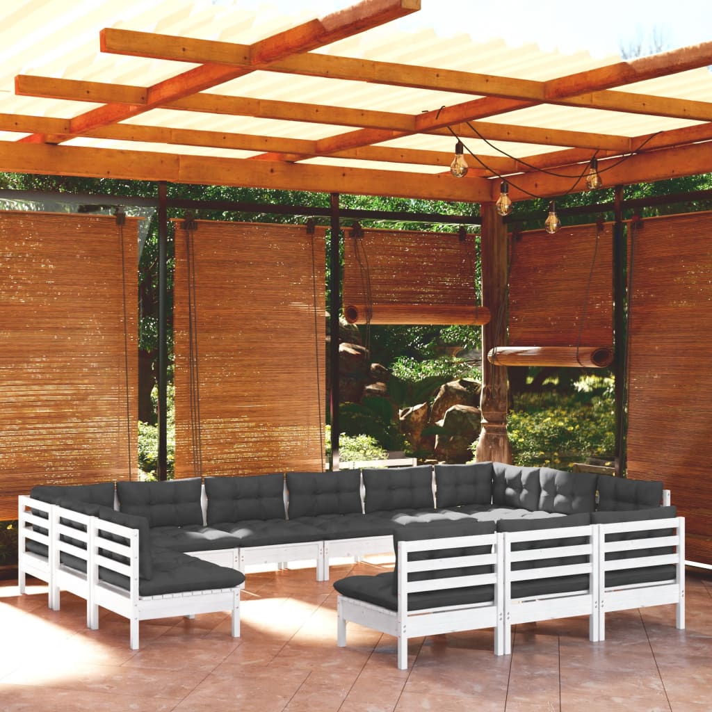 13-tlg. Garten-Lounge-Set mit Kissen Weiß Kiefer Massivholz kaufen