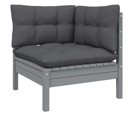 vidaXL Garden Lounge Set Grey Solid pinewood, fabric (100% polyester)