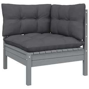 vidaXL Garden Lounge Set Grey Solid pinewood, fabric (100% polyester)