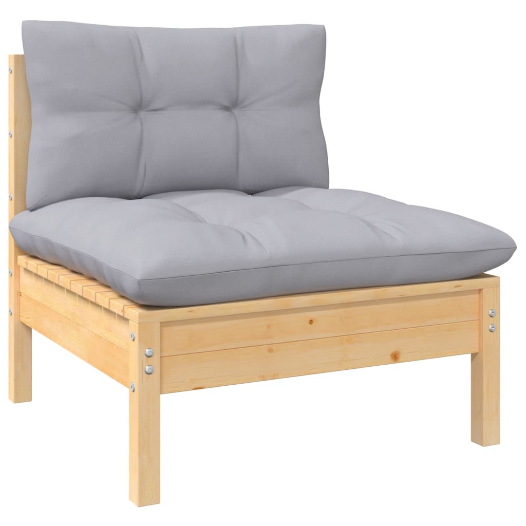 

vidaXL 9-delige Loungeset met grijze kussens massief grenenhout