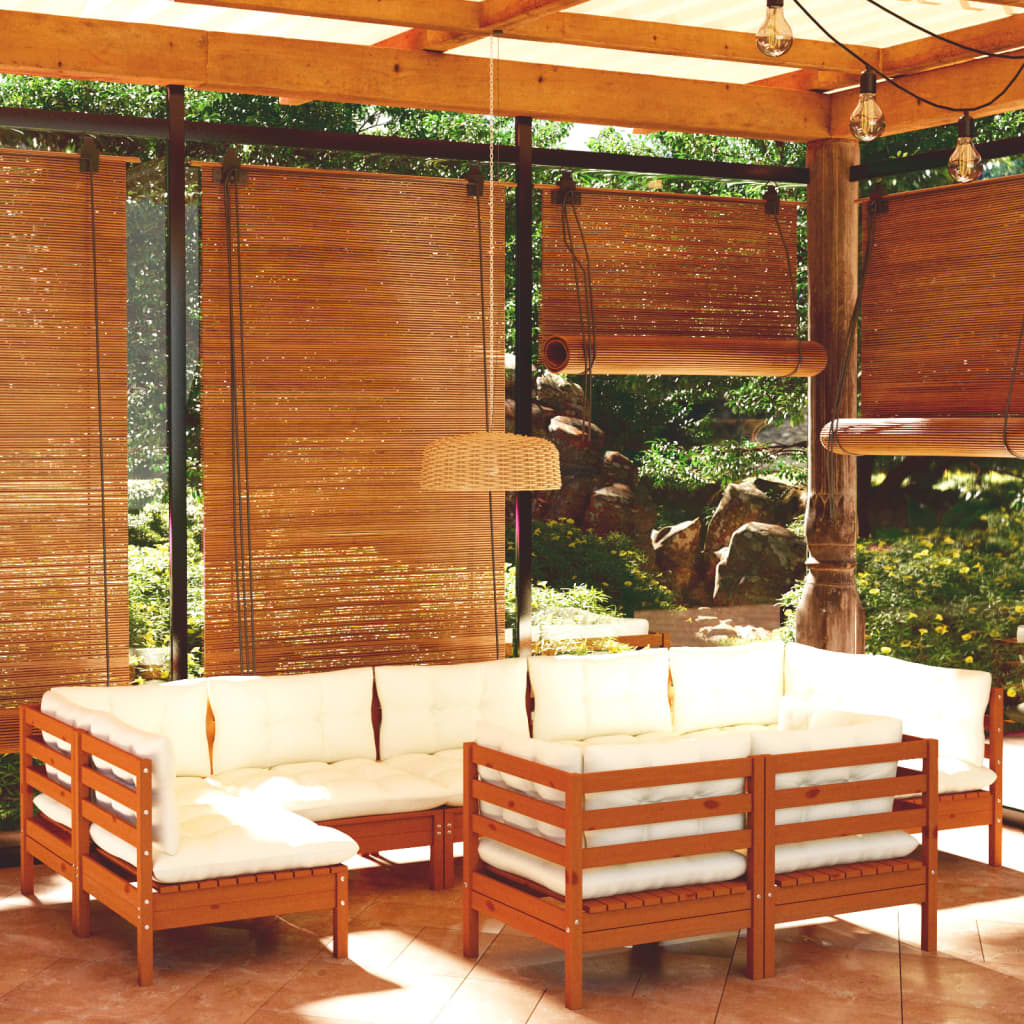 9-tlg. Garten-Lounge-Set mit Kissen Honigbraun Kiefernholz kaufen