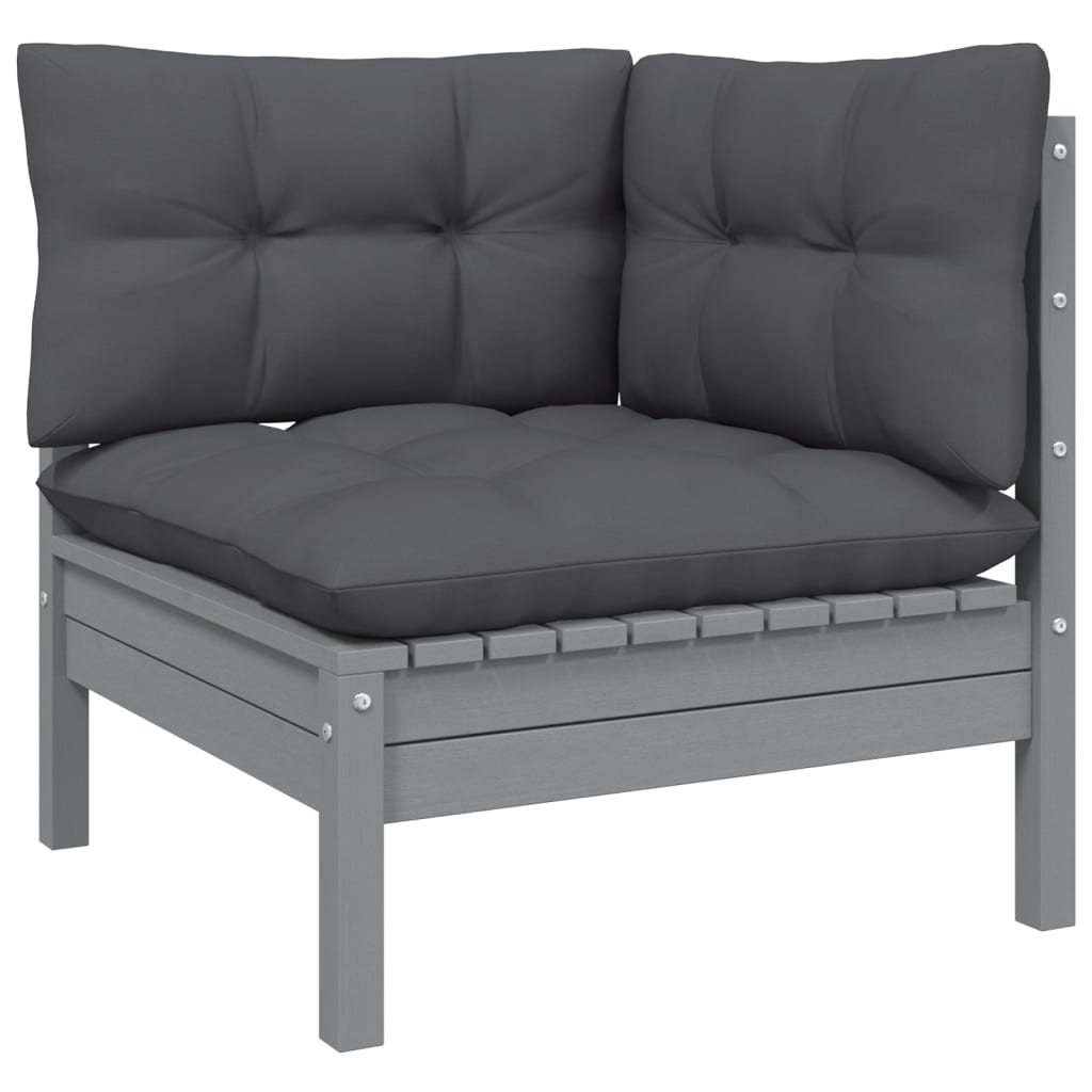 

vidaXL 10-delige Loungeset met kussens massief grenenhout grijs