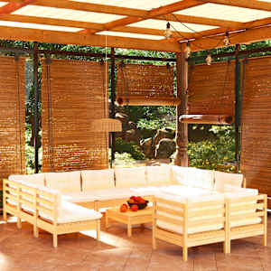 Vrtna sedežna garnitura 12-delna s krem blazinami borovina