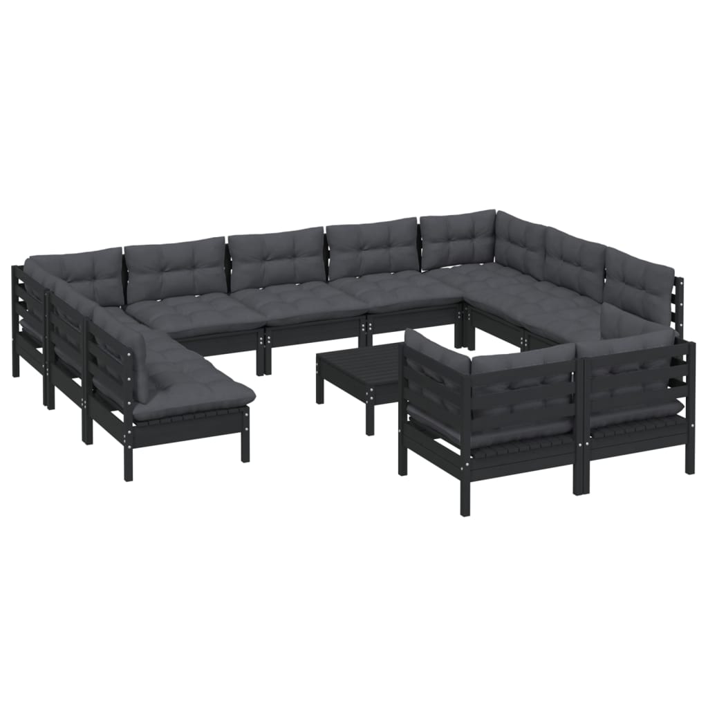 

vidaXL 12-delige Loungeset met kussens massief grenenhout zwart