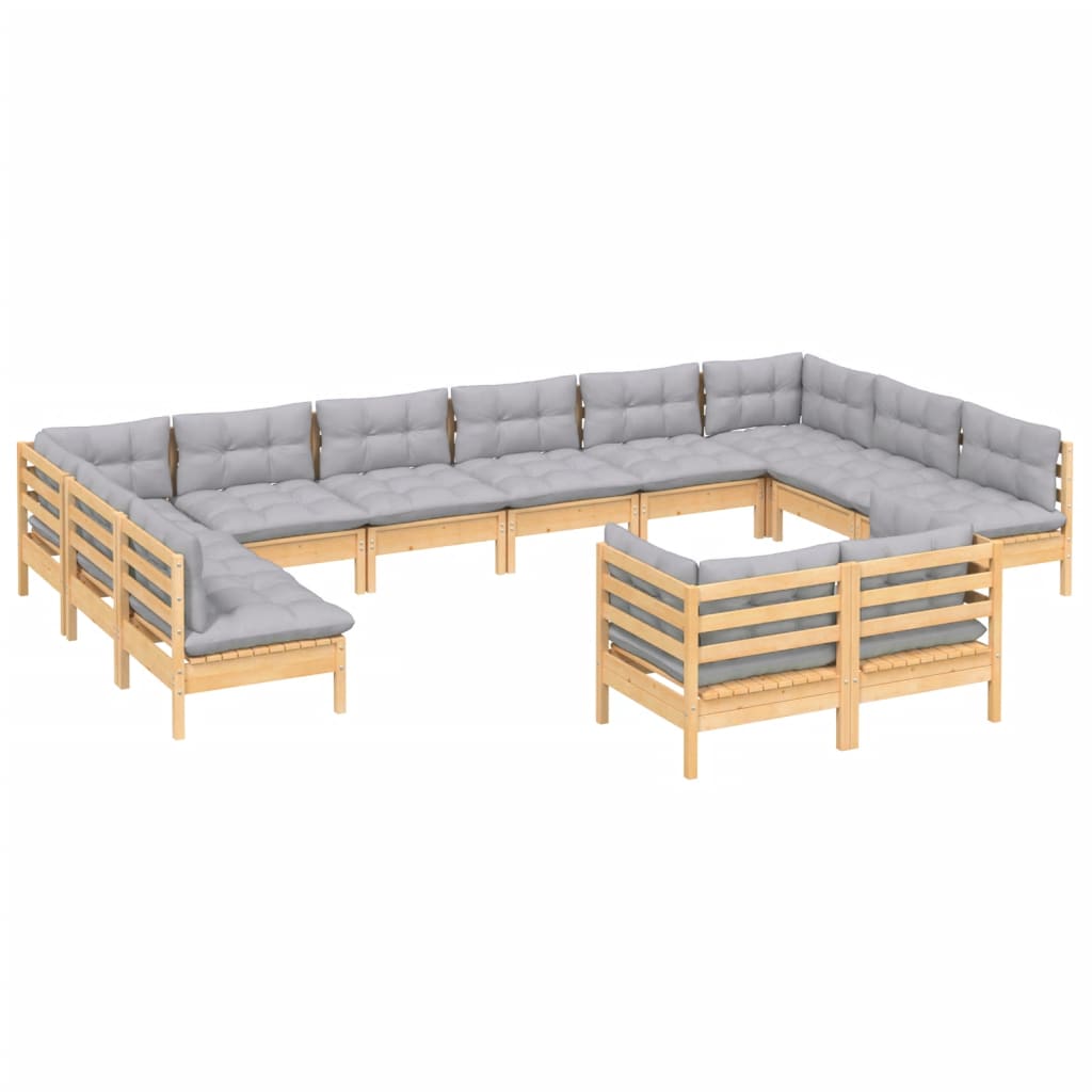 vidaXL 12-delige Loungeset met grijze kussens massief grenenhout afbeelding
