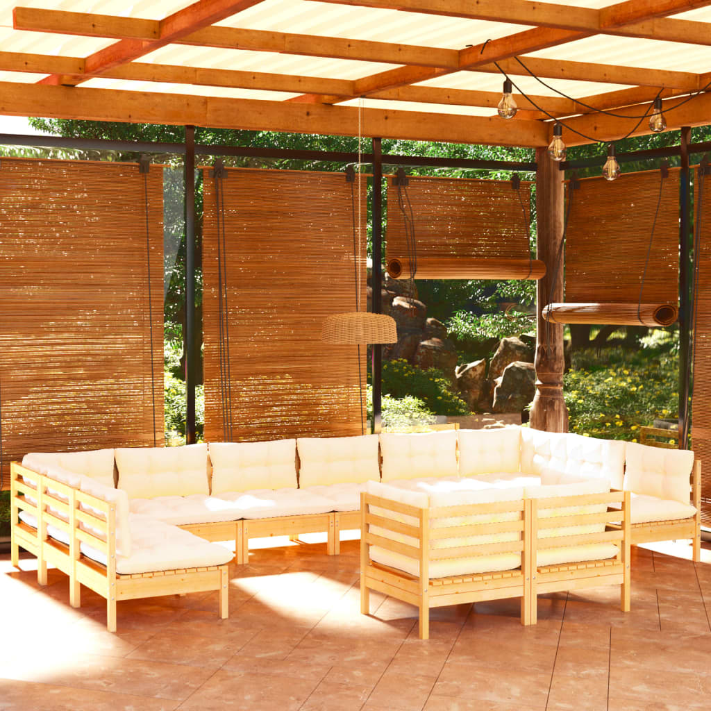 12-tlg. Garten-Lounge-Set mit Creme Kissen Massivholz Kiefer kaufen