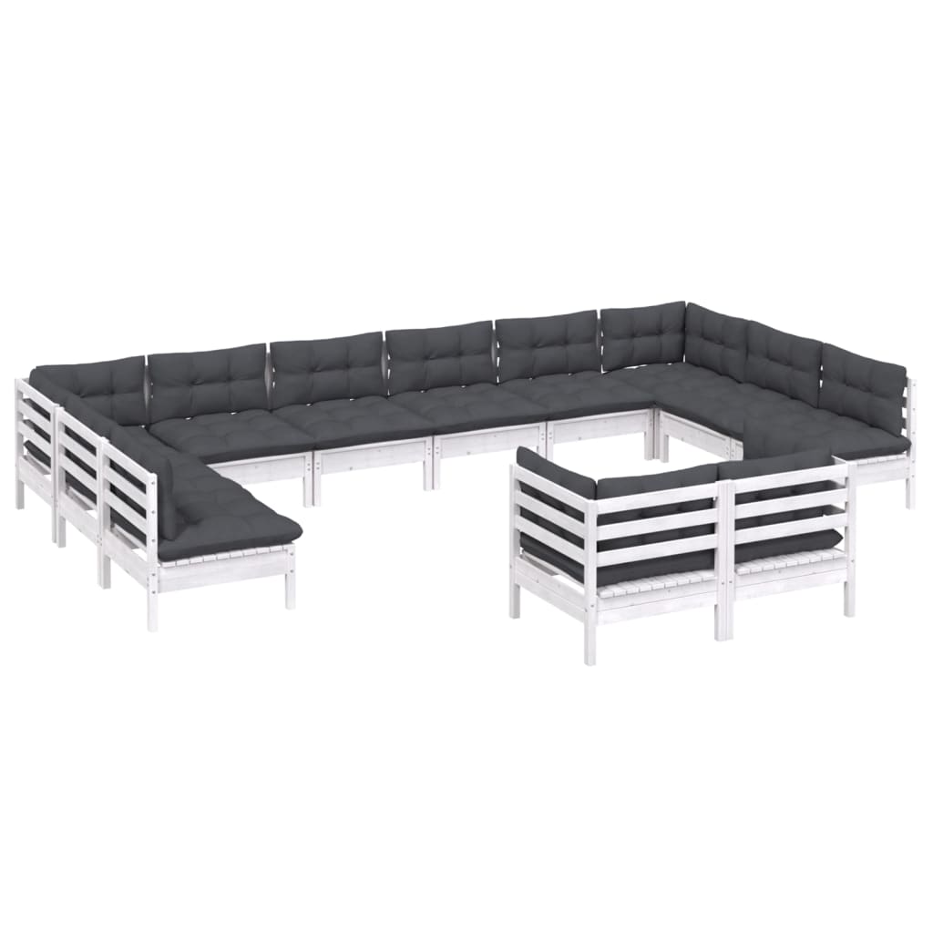

vidaXL 12-delige Loungeset met kussens massief grenenhout wit