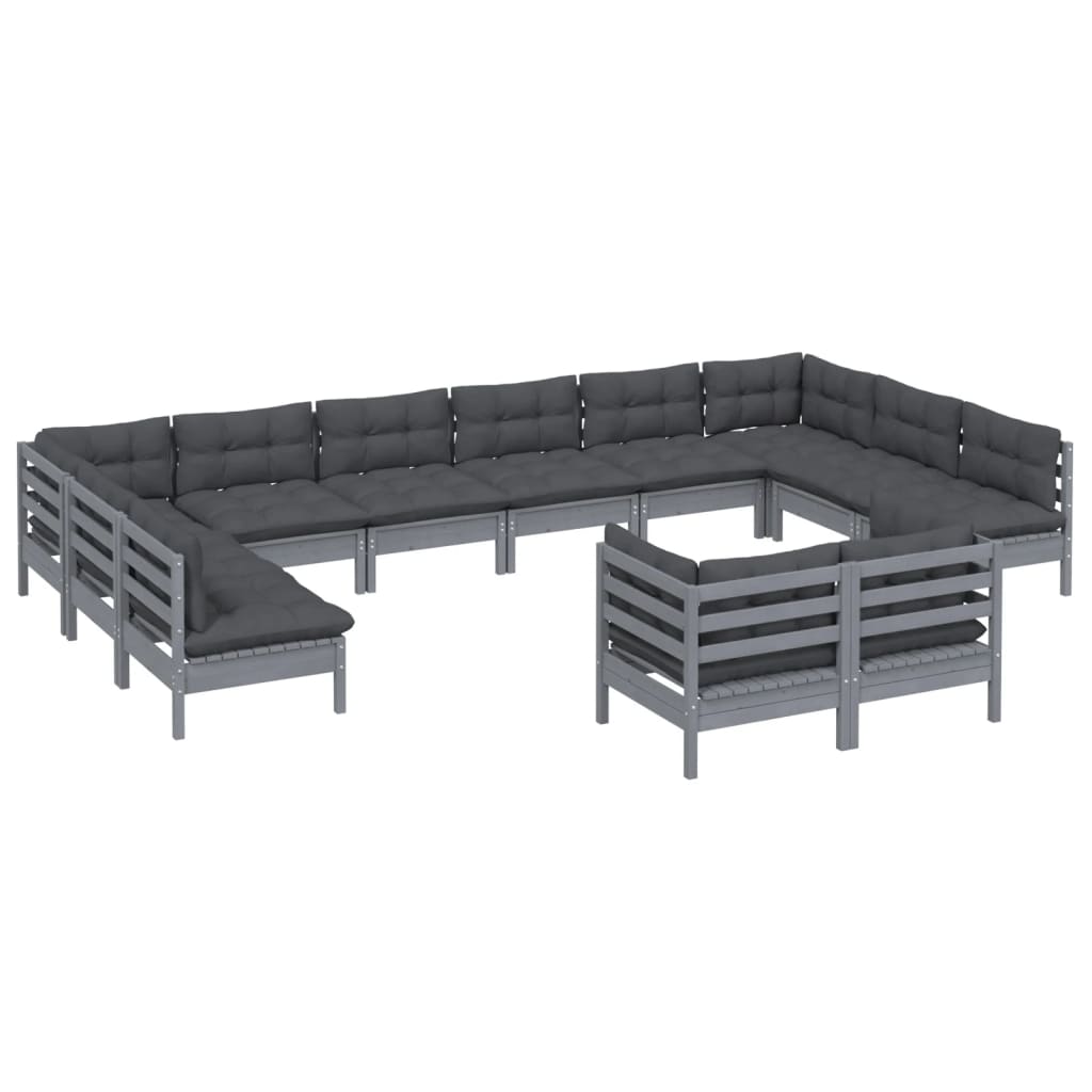 

vidaXL 12-delige Loungeset met kussens massief grenenhout grijs