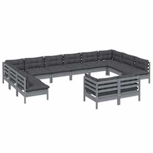 vidaXL Garden Lounge Set Grey Solid pinewood, 100% polyester Large
