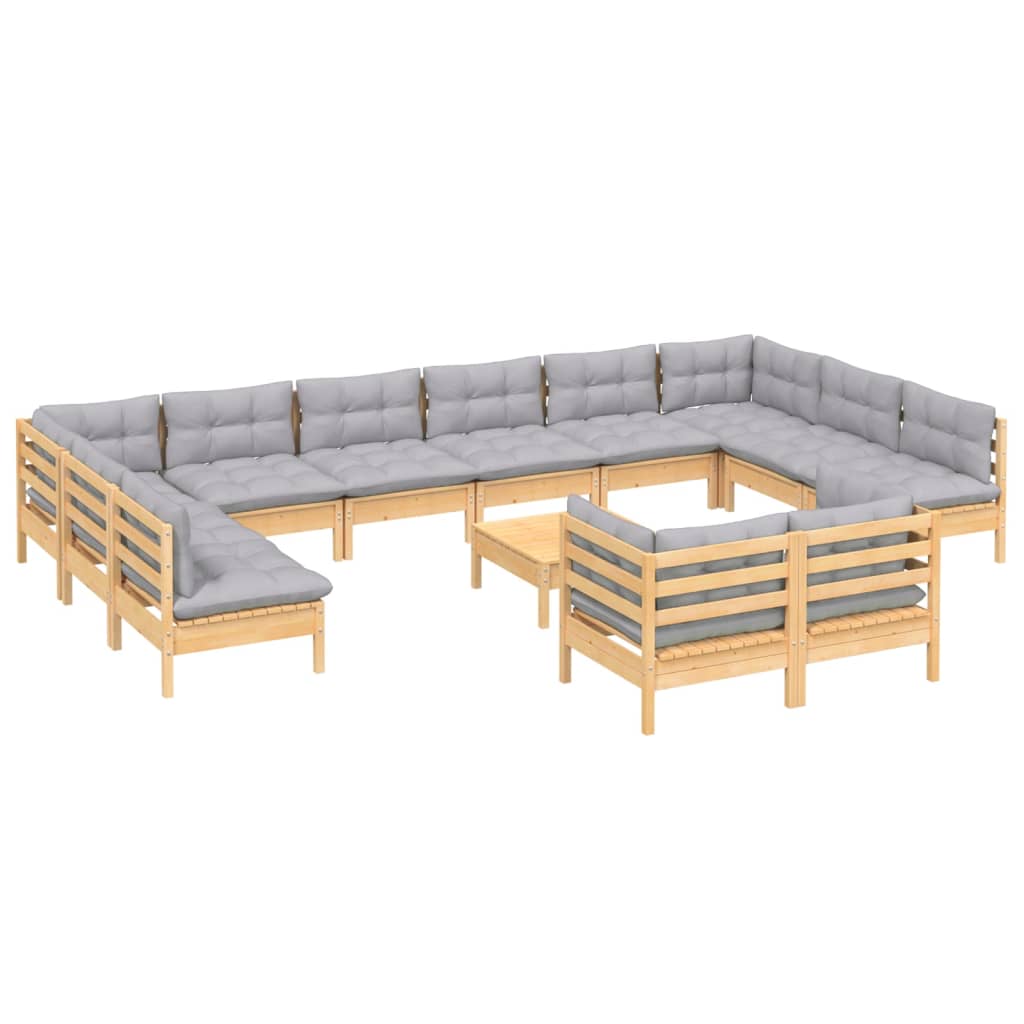 vidaXL 13-delige Loungeset met grijze kussens grenenhout afbeelding