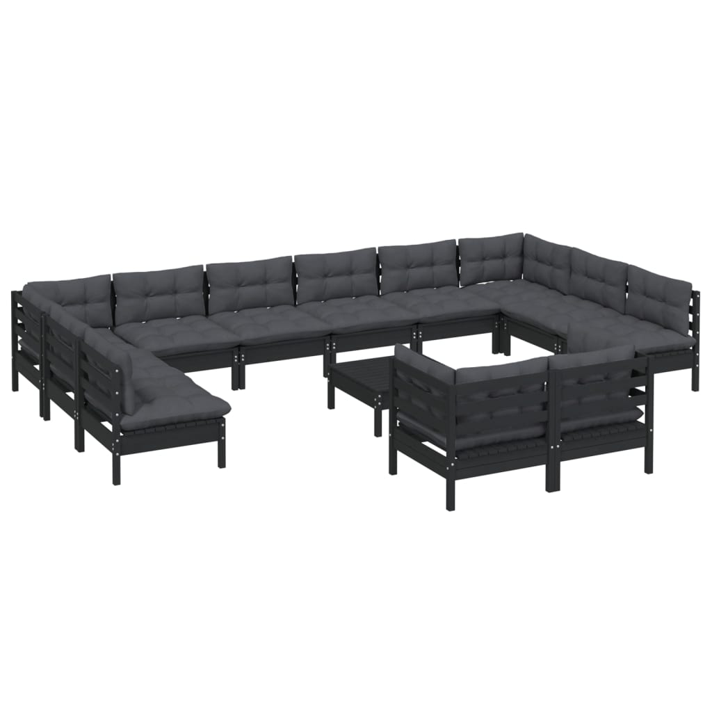 

vidaXL 13-delige Loungeset met kussens grenenhout zwart