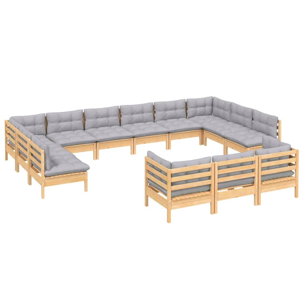 

vidaXL 13-delige Loungeset met grijze kussens grenenhout